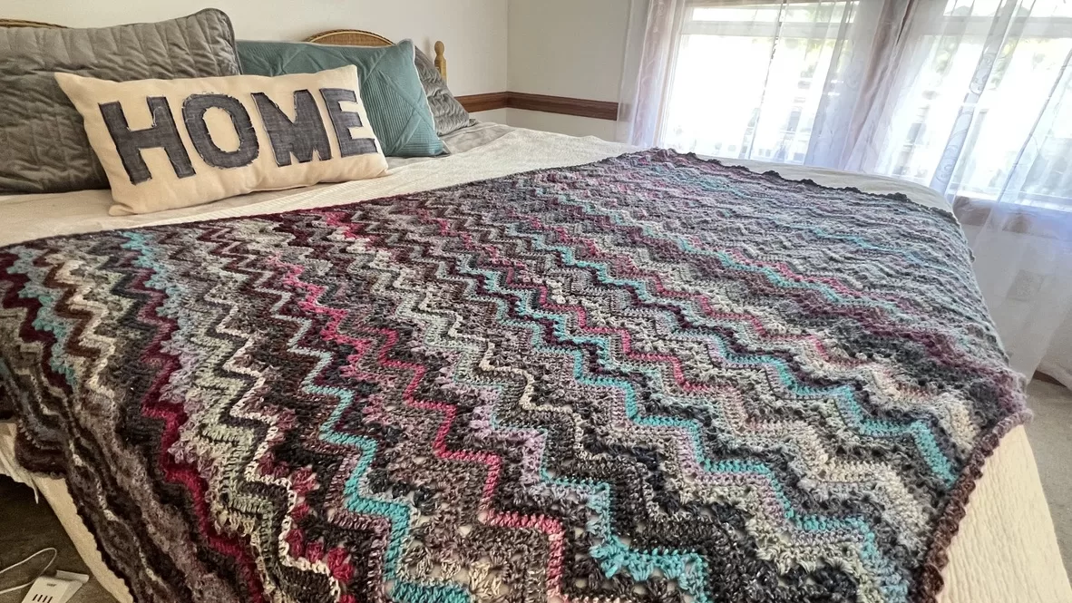 6-Day Beach House Blanket featuring Noro Yarn