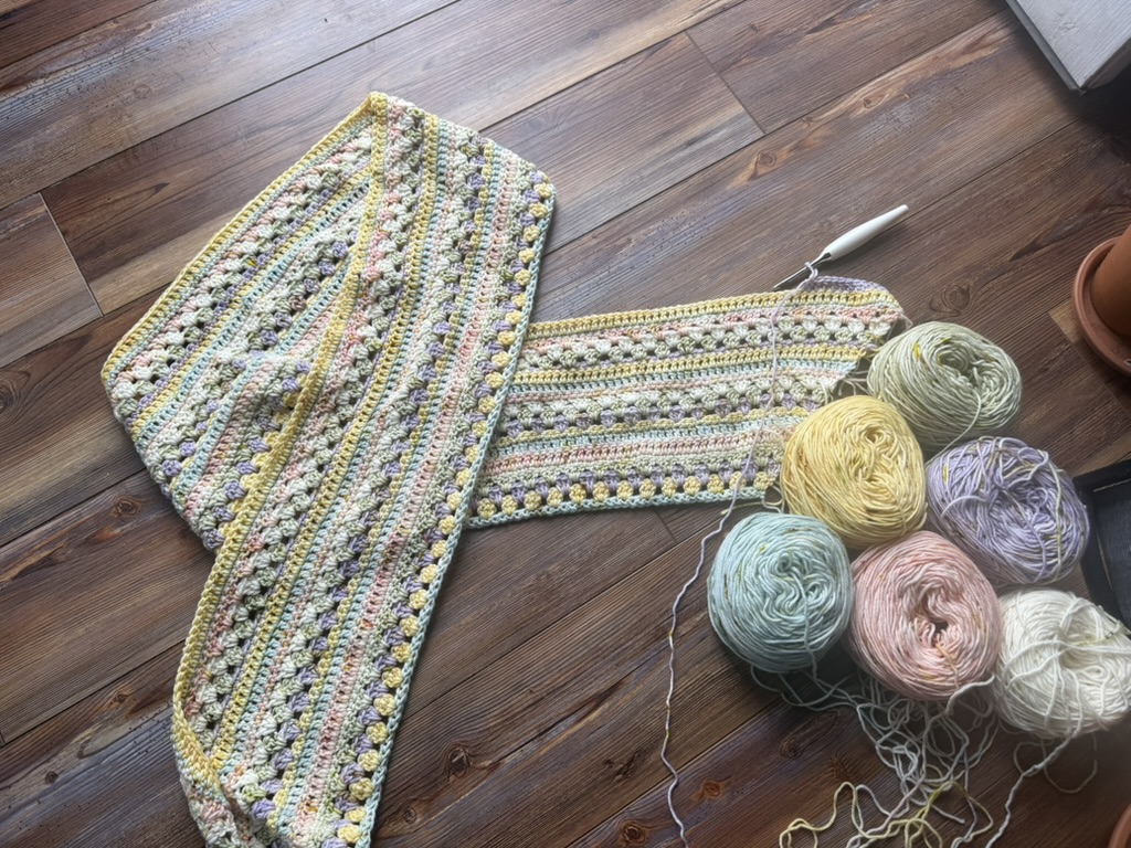 Pastel colors yarn and scarf in progress